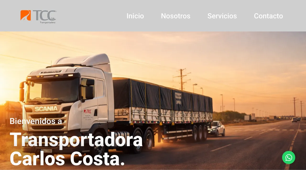 Captura de la página de inicio de Transportadora Carlos Costa